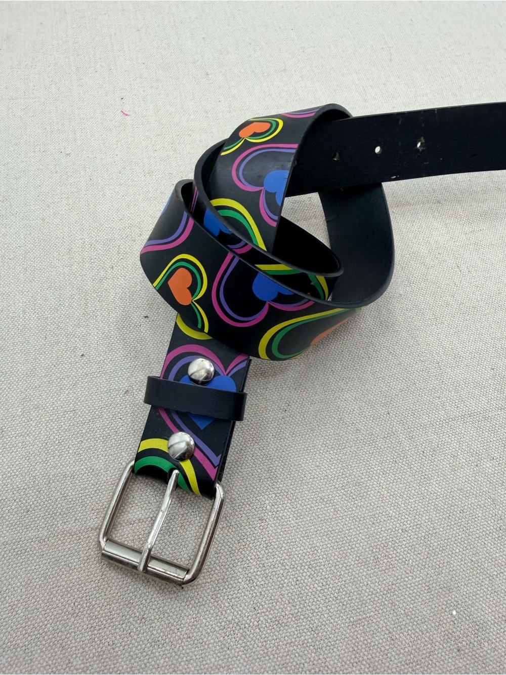 Black Belt with Multicolor Heart Pattern - 32”
